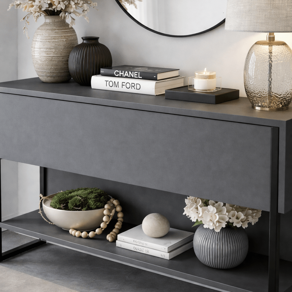 Dressoirs - Modern Dressoir Antraciet Luxe 120x80x30 - Zwart Frame - Eén Vak - Dimehouse