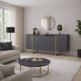 Buffet Moderne Anthracite Luxe 160x80x35 - Cadre Doré 