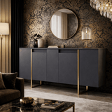 Buffet Moderne Anthracite Luxe 160x80x35 - Cadre Doré 