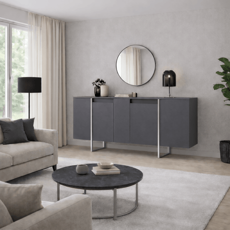 Dressoirs - Modern Dressoir Antraciet Luxe 160x80x35 - Zilver Frame - Dimehouse