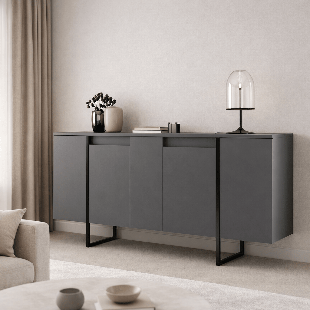 Buffet Moderne Anthracite Luxe 160x80x35 - Cadre Noir 