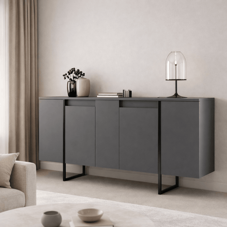 Dressoirs - Modern Dressoir Antraciet Luxe 160x80x35 - Zwart Frame - Dimehouse