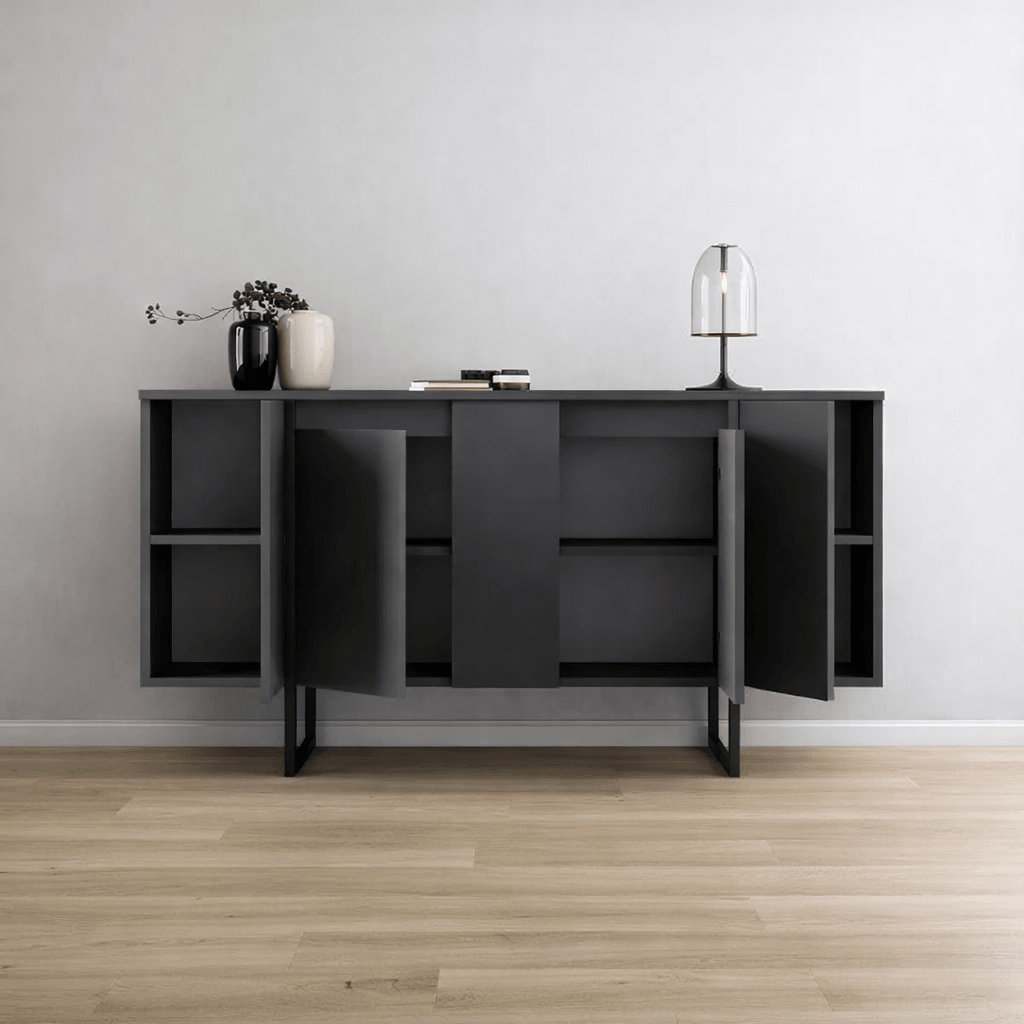 Buffet Moderne Anthracite Luxe 160x80x35 - Cadre Noir 