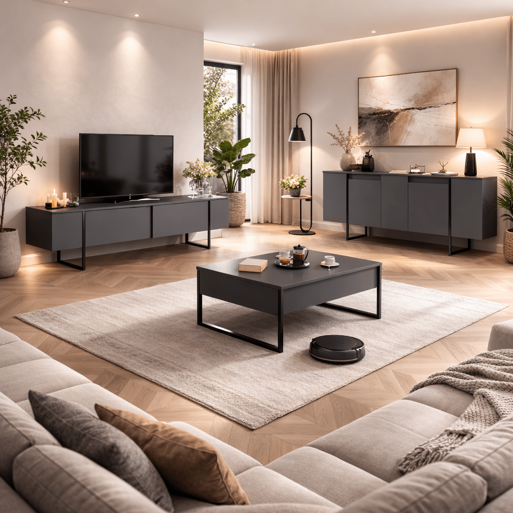 Buffet Moderne Anthracite Luxe 160x80x35 - Cadre Noir 