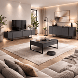 Buffet Moderne Anthracite Luxe 160x80x35 - Cadre Noir 