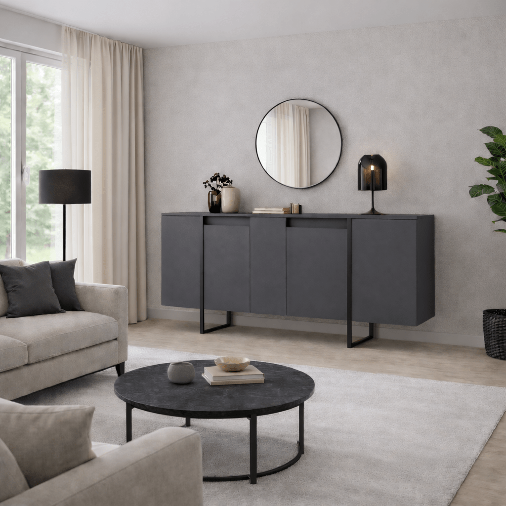 Buffet Moderne Anthracite Luxe 160x80x35 - Cadre Noir 