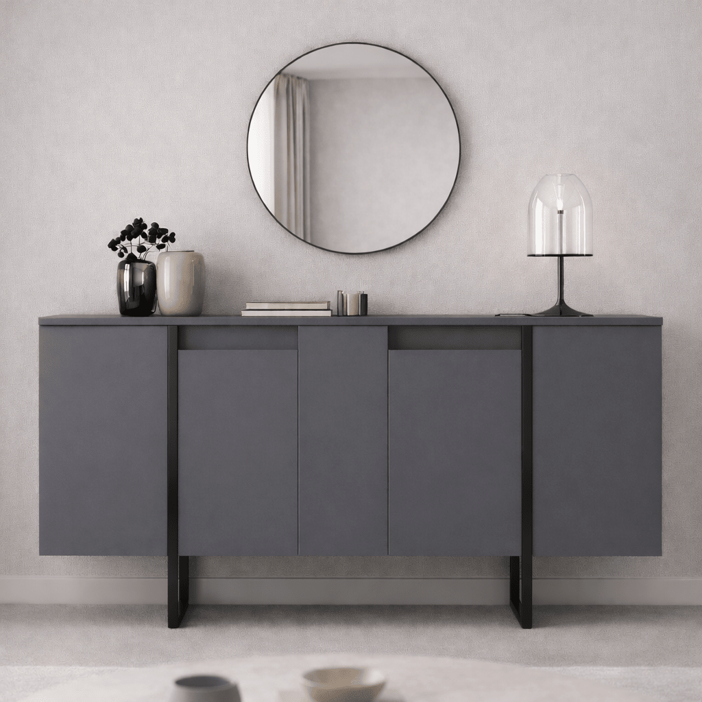 Buffet Moderne Anthracite Luxe 160x80x35 - Cadre Noir 