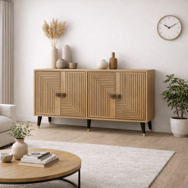 Dressoirs - Modern Dressoir Saffier Eikenlook - Goud 120 cm Melamine Ahart - Dimehouse