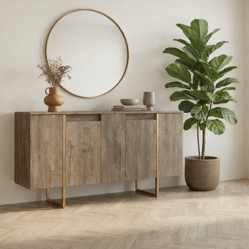 Commode moderne en noyer de luxe 160 x 80 x 35 cm - Cadre doré