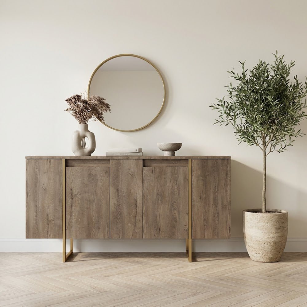 Commode moderne en noyer de luxe 160 x 80 x 35 cm - Cadre doré