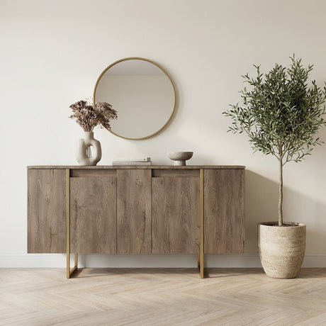 Dressoirs - Modern Dressoir Walnoot Luxe 160x80x35 - Gouden Frame - Dimehouse