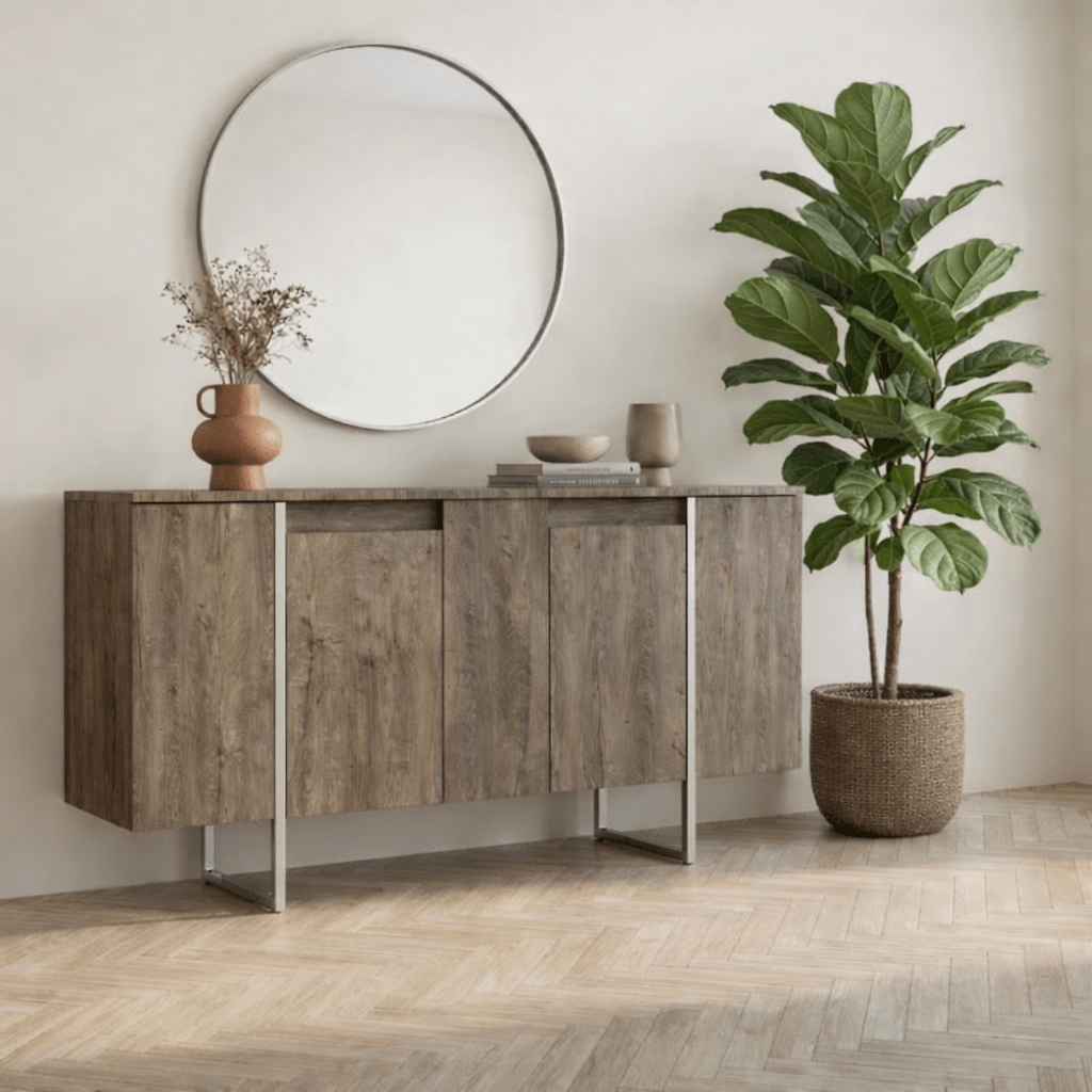 Commode moderne en noyer de luxe 160 x 80 x 35 cm - Cadre argenté