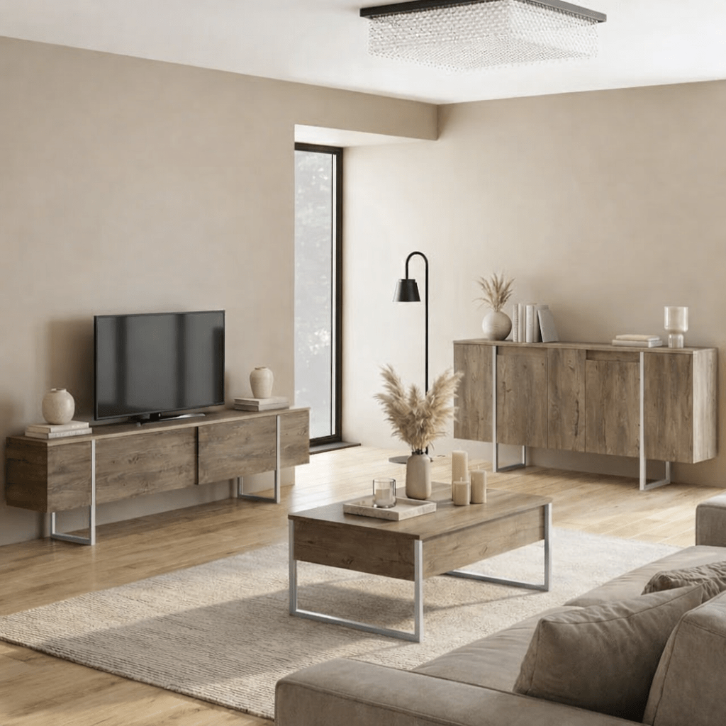 Commode moderne en noyer de luxe 160 x 80 x 35 cm - Cadre argenté