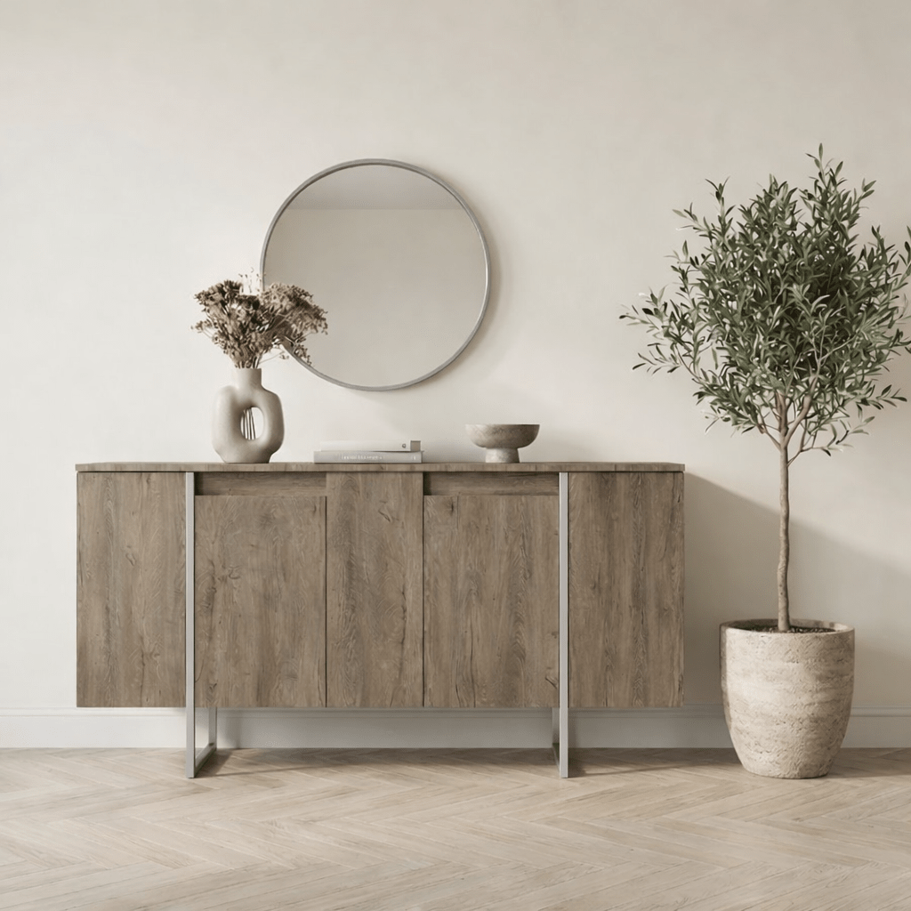 Commode moderne en noyer de luxe 160 x 80 x 35 cm - Cadre argenté