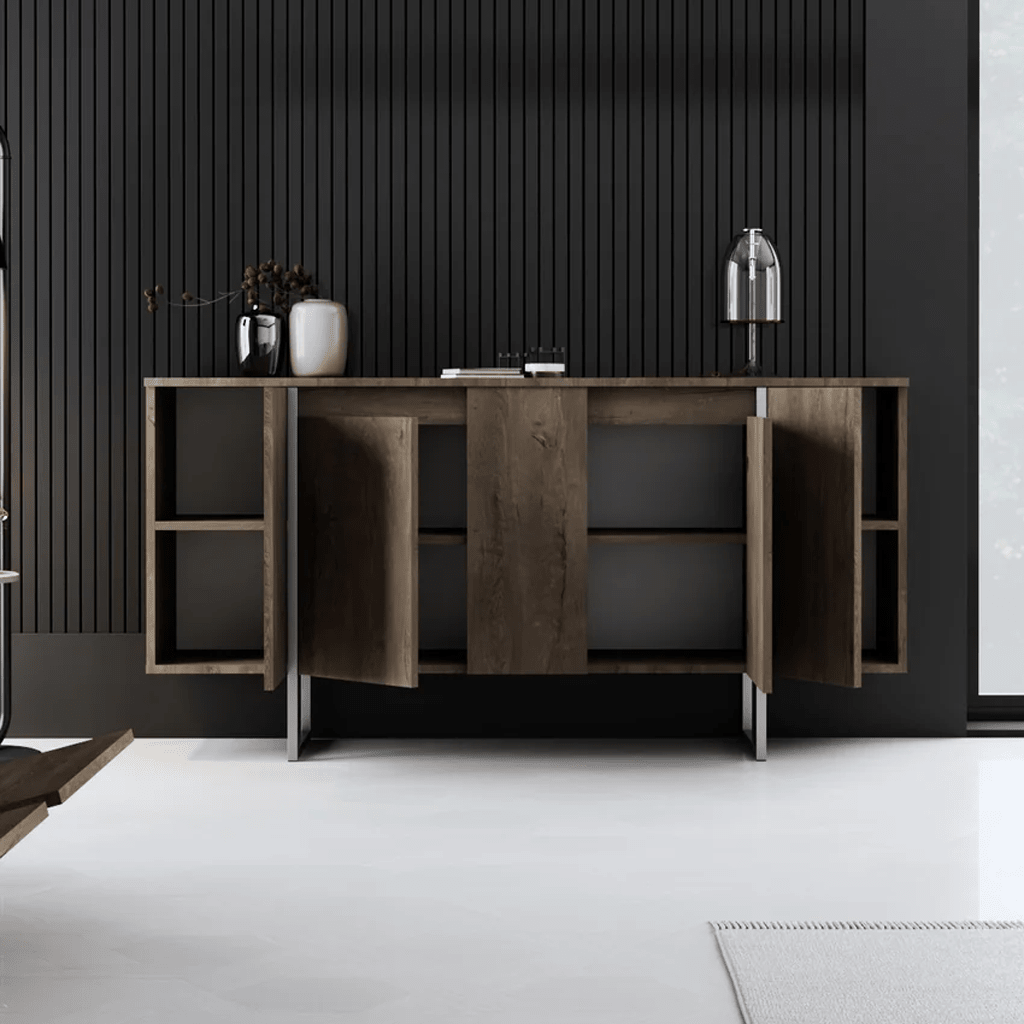 Commode moderne en noyer de luxe 160 x 80 x 35 cm - Cadre argenté