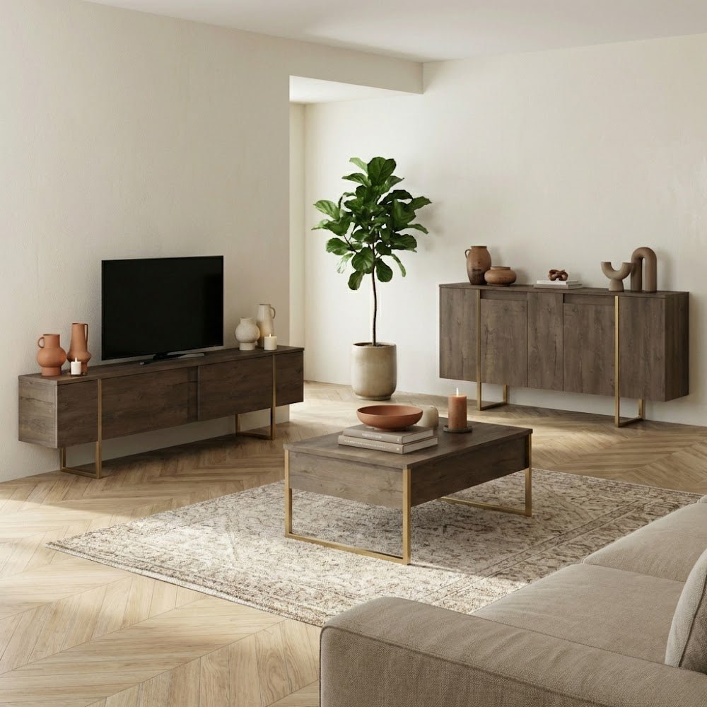 Commode moderne en noyer de luxe 160 x 80 x 35 cm - Cadre doré