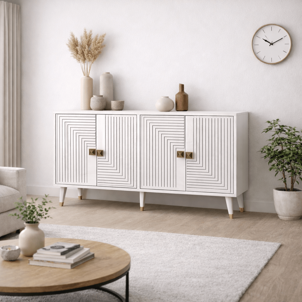 Buffet Moderne Blanc-Or 120 cm Mélamine Ahart