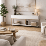 Commode moderne White Lord 150x30x80 - Cadre doré - Deux compartiments