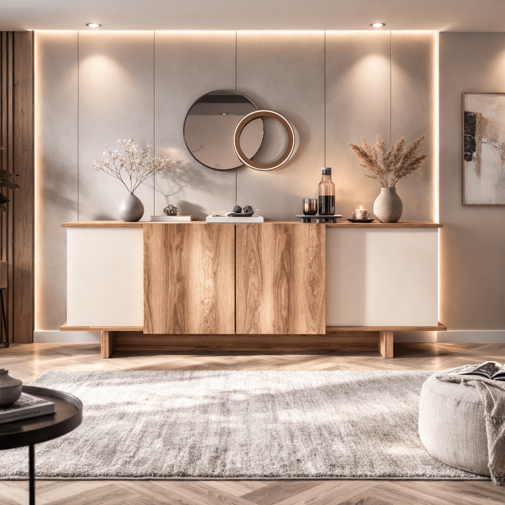 Dressoirs - Modern Dressoir Zand - Walnootlook Melamine Diana 180 cm - Dimehouse