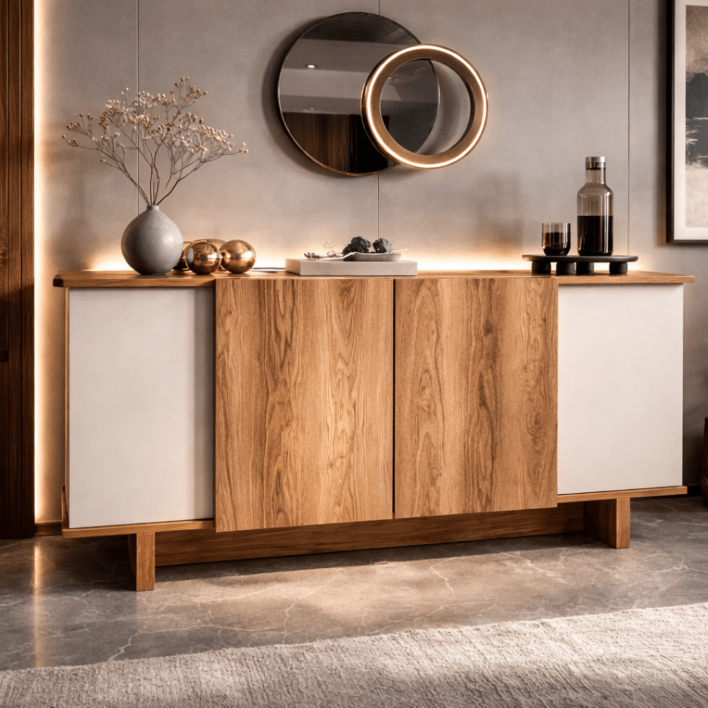 Dressoirs - Modern Dressoir Zand - Walnootlook Melamine Diana 180 cm - Dimehouse