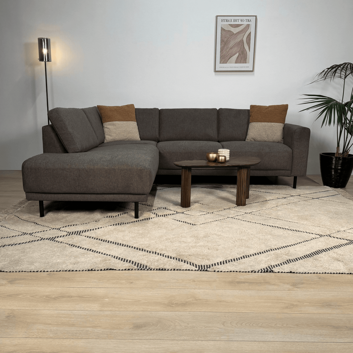 Canapé d'angle moderne 3 places gauche en tissu anthracite Aniko avec repose-lèvres 240x197x78 cm 