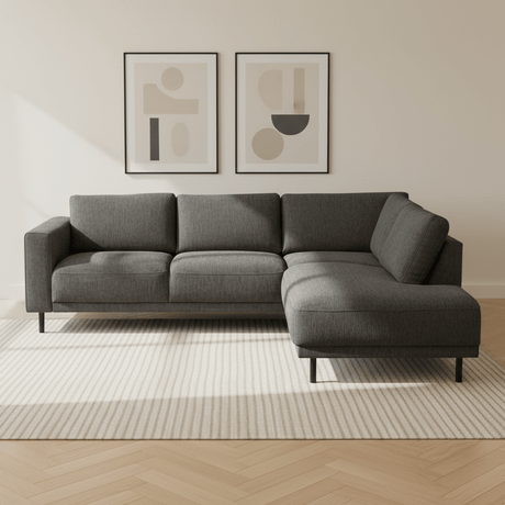 Moderne 3-zits hoekbank met Lounger Antraciet Stof Aniko rechts 240x197x78 cm