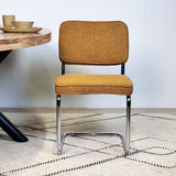 Chaise de salle à manger moderne en tissu bouclé cuivre Sway - cadre en chrome - sans accoudoirs 