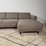 Canapé d'angle moderne U-Bank gauche en tissu taupe Aniko 310x197x78 cm 