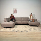 Canapé d'angle moderne U-Bank gauche en tissu taupe Aniko 310x197x78 cm 