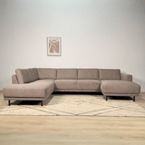 Canapé d'angle moderne U-Bank gauche en tissu taupe Aniko 310x197x78 cm 