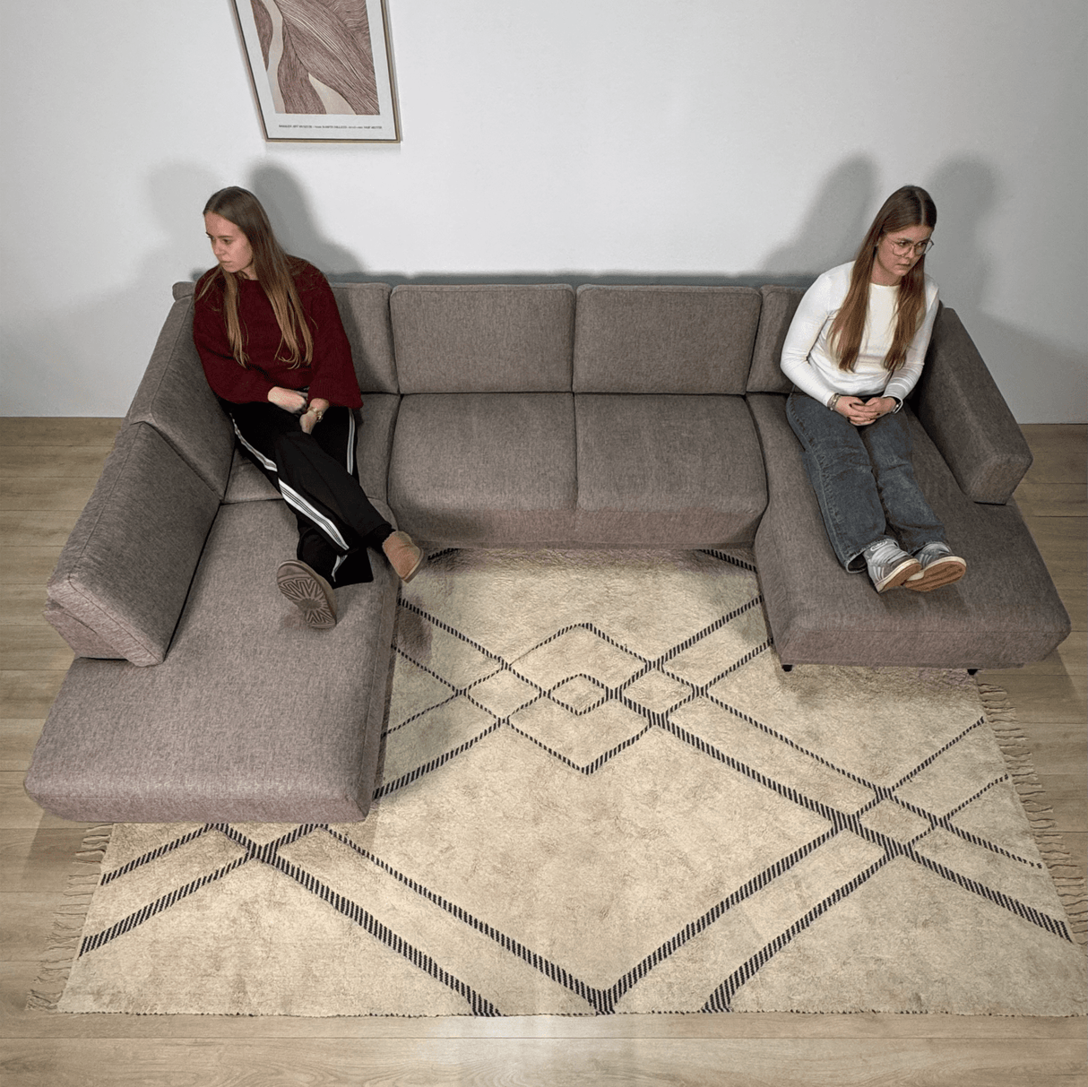 Canapé d'angle moderne U-Bank gauche en tissu taupe Aniko 310x197x78 cm 