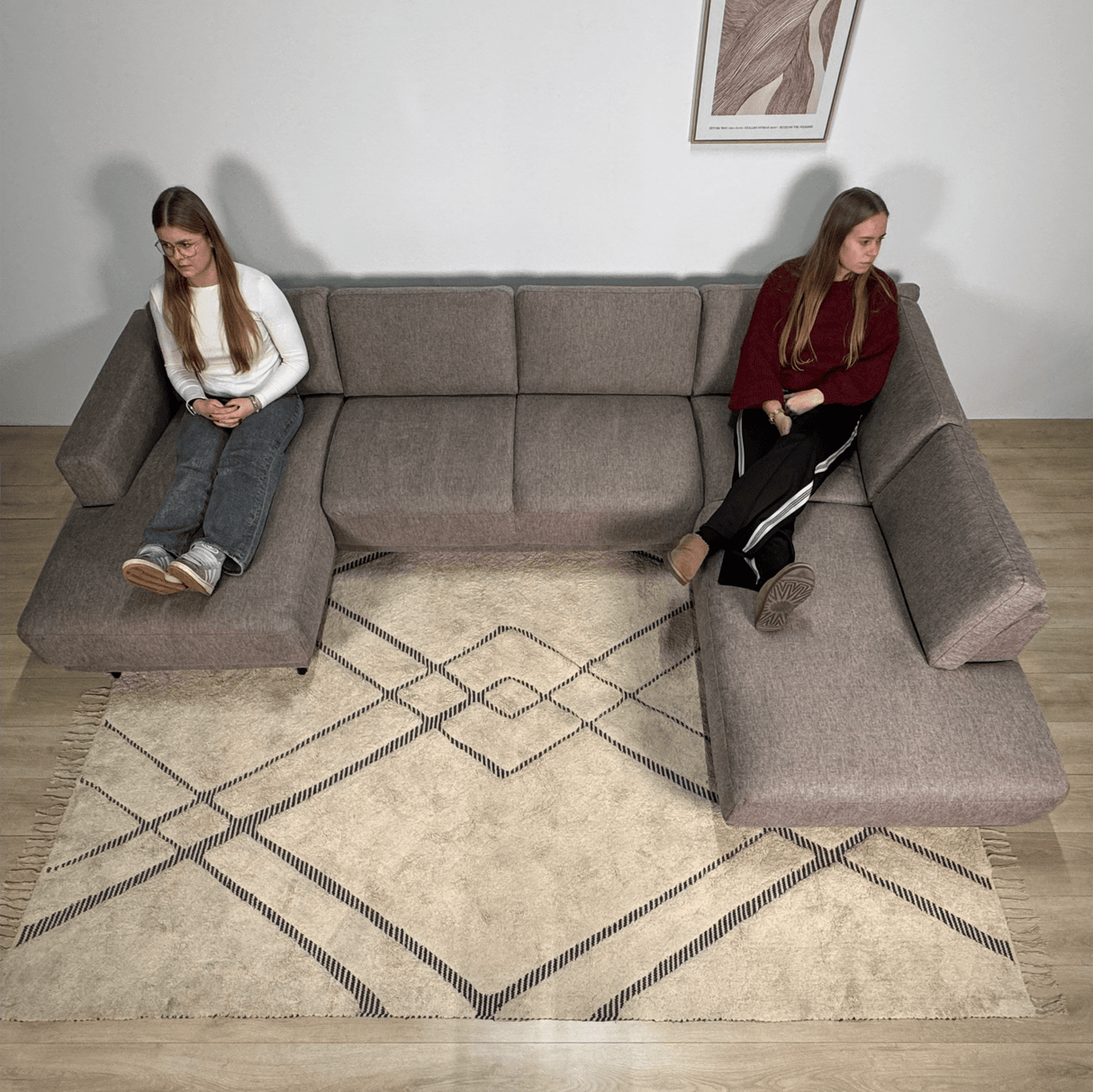 Canapé d'angle moderne U-Bank à droite, taupe, tissu, Aniko 310x197x78 cm 