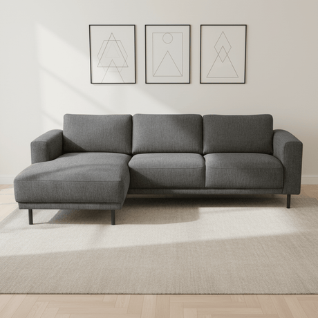 Canapé d'angle moderne à gauche en tissu anthracite Aniko avec chaise longue 238x142x78 cm 