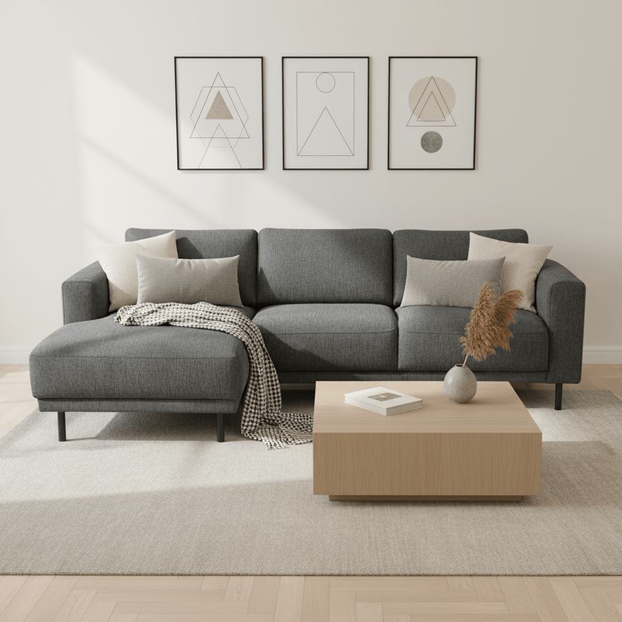 Canapé d'angle moderne à gauche en tissu anthracite Aniko avec chaise longue 238x142x78 cm 