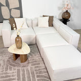 Canapé d'angle modulaire avec pouf détachable en tissu de lin beige écru Fora - gauche 