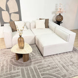 Canapé d'angle modulaire avec pouf détachable en tissu de lin beige écru Fora - gauche 