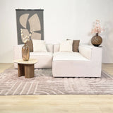 Canapé d'angle modulaire avec pouf détachable en tissu de lin beige écru Fora - gauche 