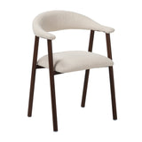 Chaise de salle à manger Japandi Ivoire Bouclé Suki - Cadre en Noyer - Avec Accoudoirs 