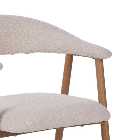 Chaise de salle à manger Japandi Ivoire Bouclé Suki - Cadre en chêne - Avec accoudoirs 