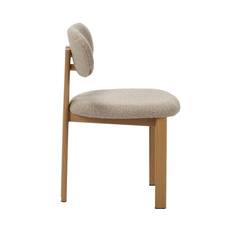 Chaise de salle à manger Japandi Miyo Bouclé Couleur Sable - Cadre Aspect Chêne 