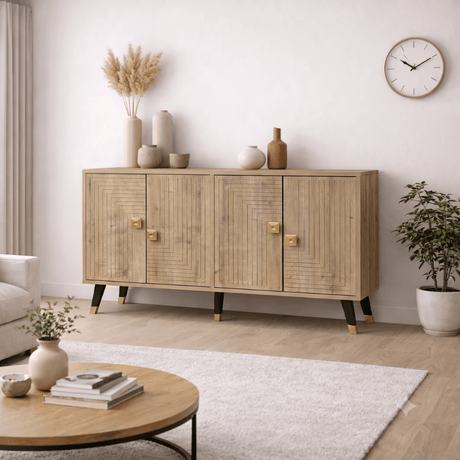 Buffets-Buffet moderne Aspect Chêne Saphir-Or 120 cm Mélamine Ahart-Dimehouse