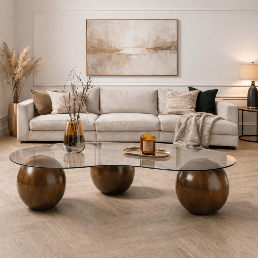 Table basse Sphere Walnoot Transparent 120x70 cm Walnut Verre trempé 