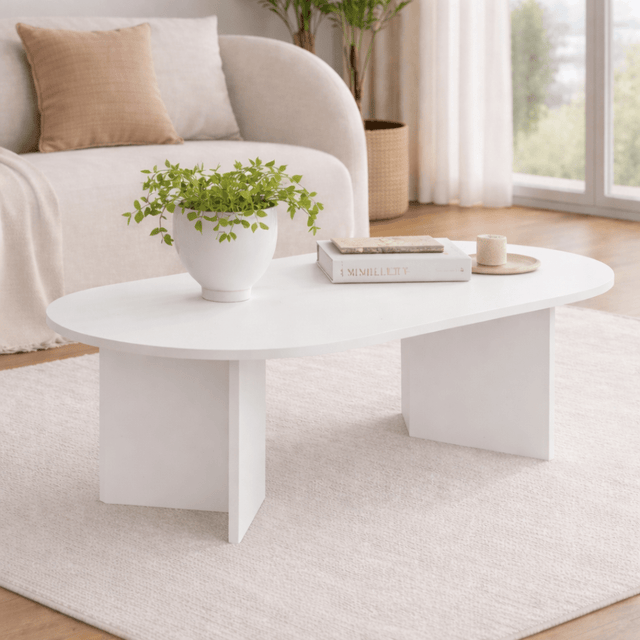 Salontafels - Salontafel wit melamine boogvorm Koda 119x60 cm - Dimehouse