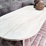 Table basse ovale aspect travertin Sabla - 119x60 