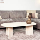 Table basse ovale aspect travertin Sabla - 119x60 