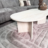 Table basse ovale aspect travertin Sabla - 119x60 