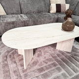 Table basse ovale aspect travertin Sabla - 119x60 