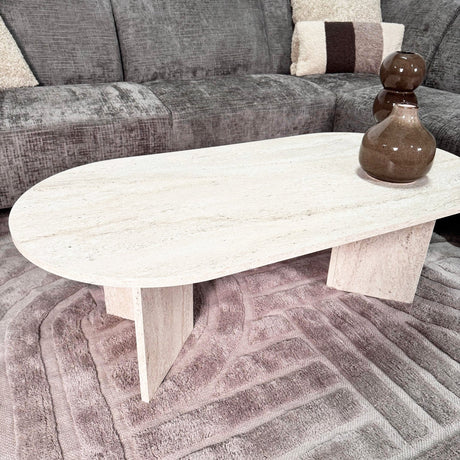 Table basse ovale aspect travertin Sabla - 119x60 