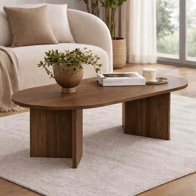 Salontafels - Ovale salontafel walnoot melamine - Japandi - 119x60 cm - Sota - Dimehouse