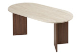 Table à manger ovale plateau travertin - mélamine noyer - 180x89,5x75 cm - Sota